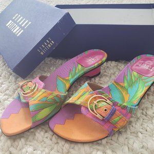 Pink multi-colored Hawaiian Print mules